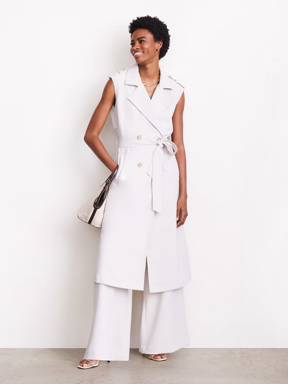 LOFT Versa Crepe Drape Trench Vest